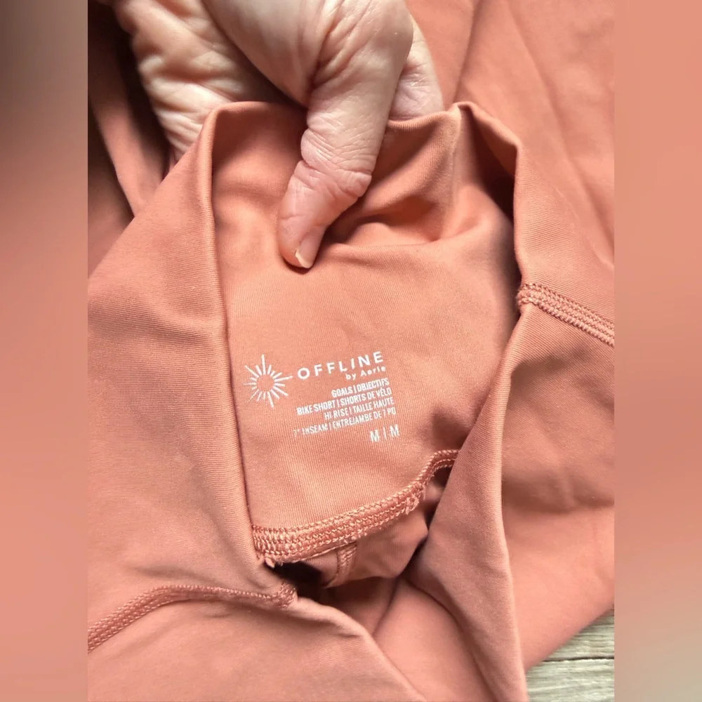 Aerie Offline Goals Bike Short High Rise Scallop Hem Shorts Orange Coral S M - Picture 7 of 9